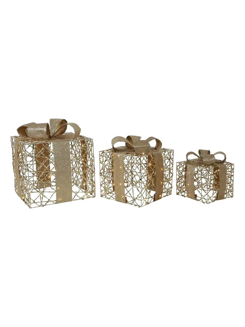 LED-Geschenkboxen 3er-Set "Dami" Gold