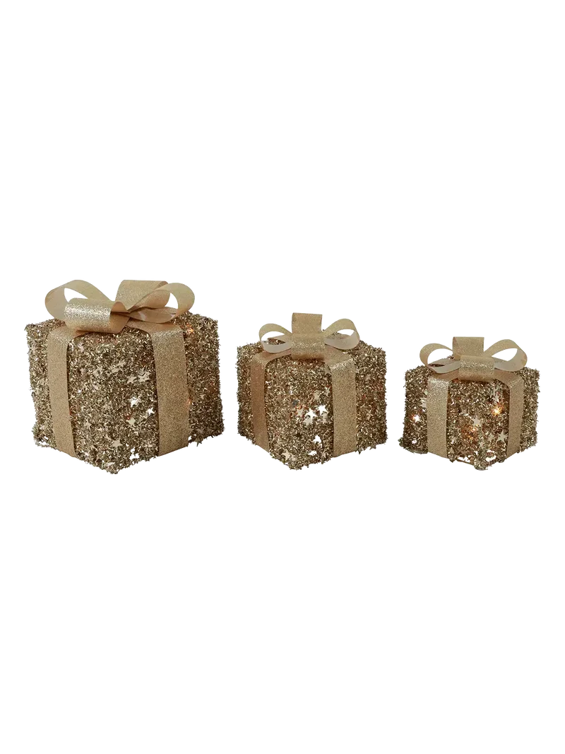 LED-Geschenkboxen 3er-Set "Elva" Glanzgold