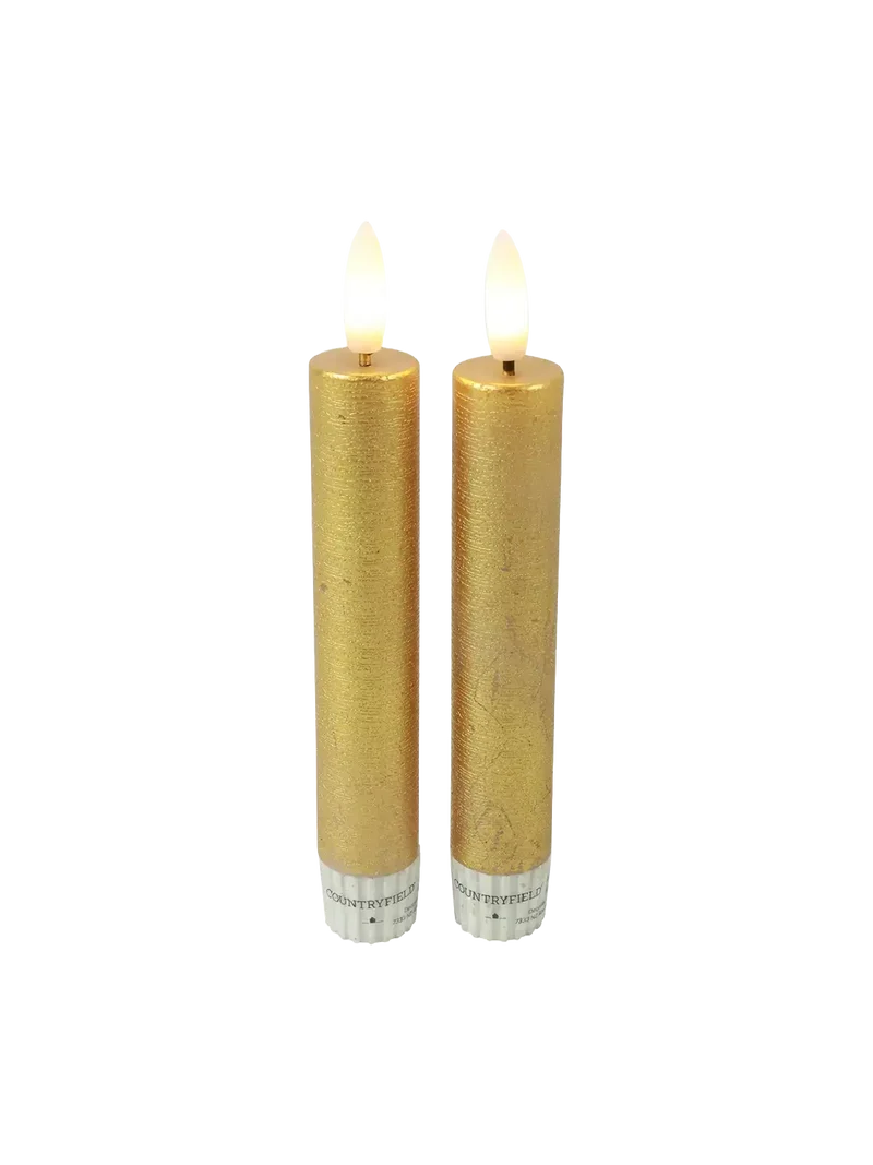 LED-Tafelkerze rustikal 2er-Set "Lyon" Gold