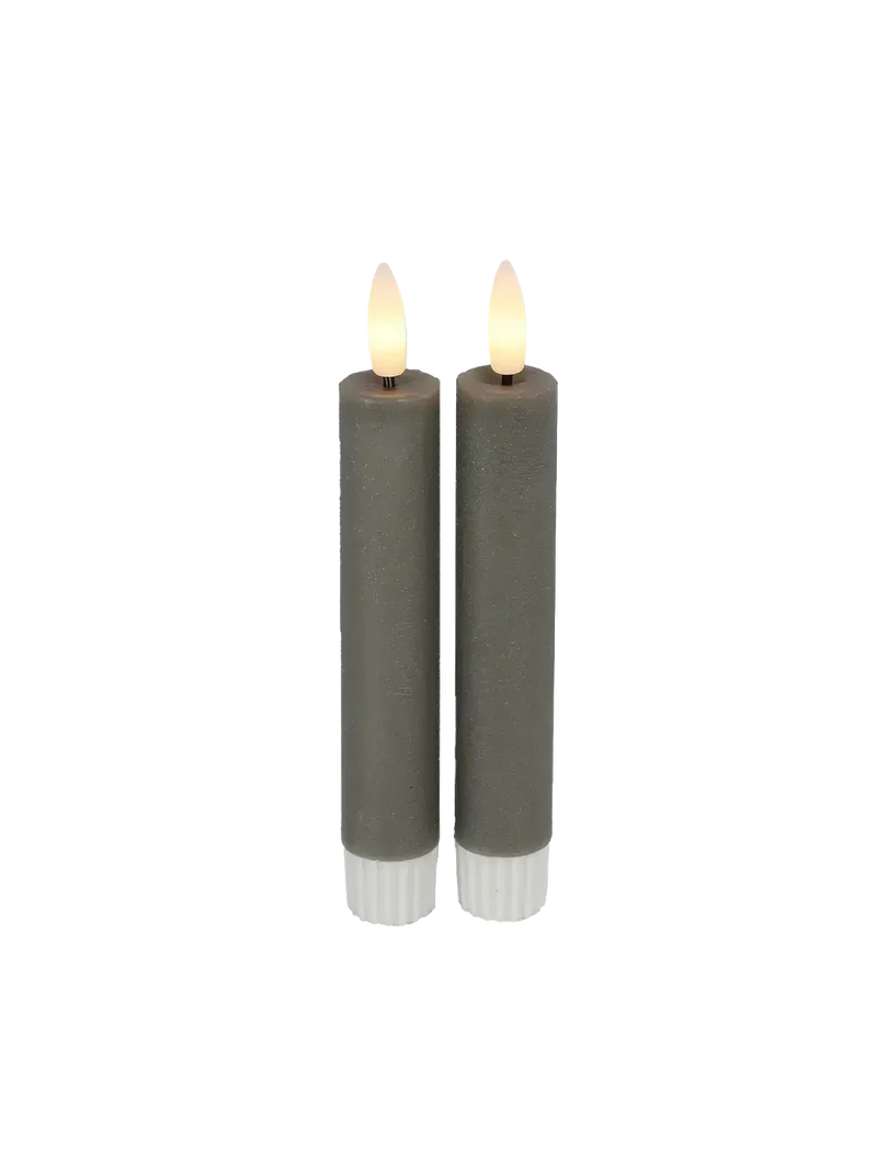 LED-Tafelkerze rustikal 2er-Set "Lyon" Grau