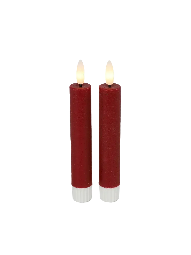 LED-Tafelkerze rustikal 2er-Set "Lyon" Rot