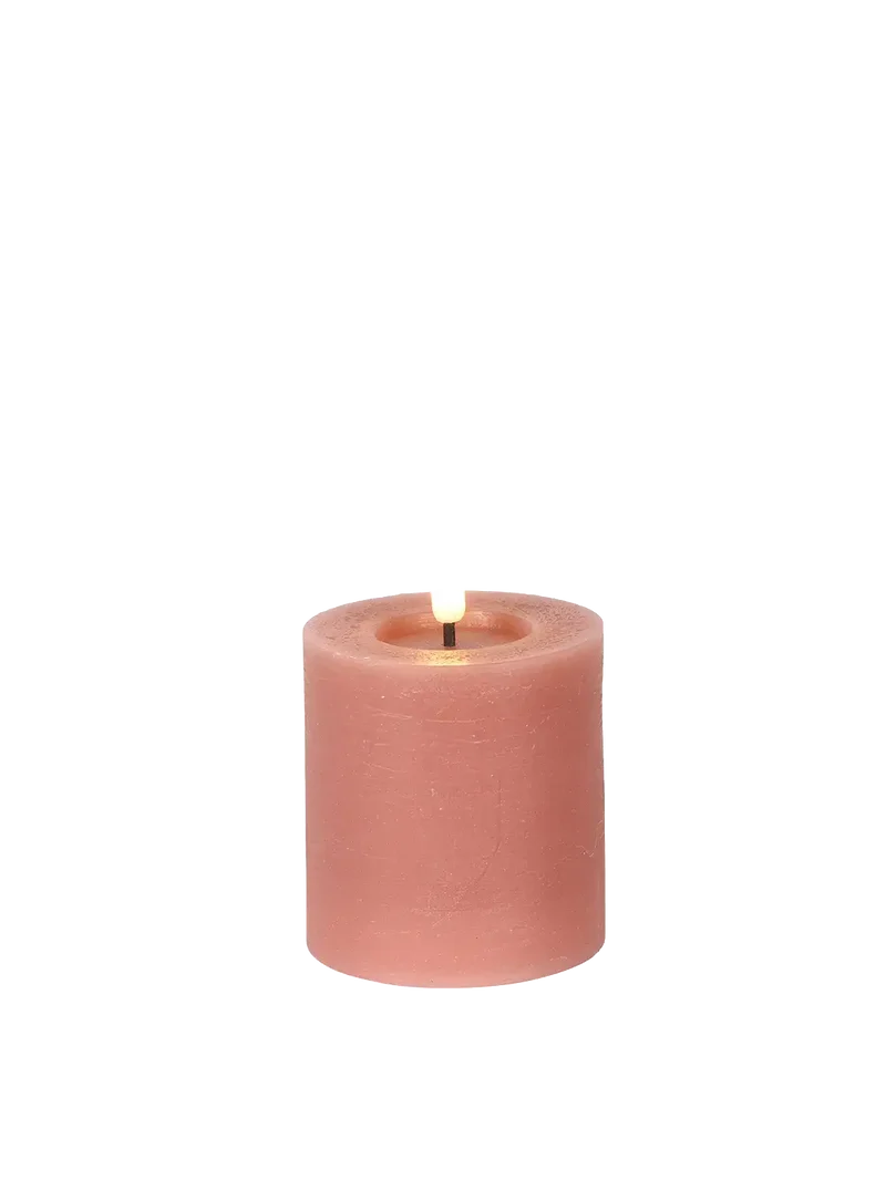 LED-Stumpenkerze rustikal Ø 7,5 cm "Lyon" Rosa