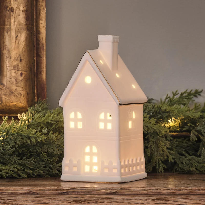 Großes weißes LED-Keramikhaus mit warmweißen LEDs und Timer-Funktion