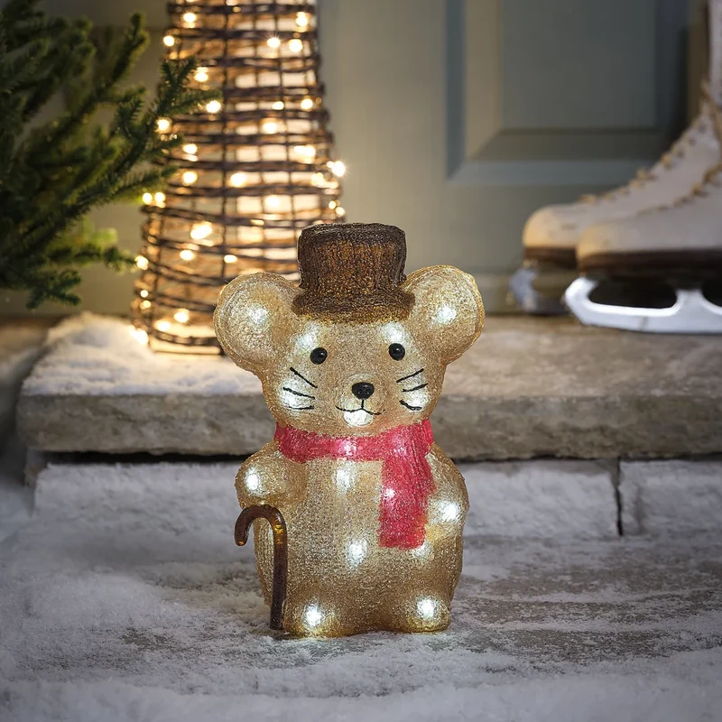 25cm LED-Acryl-Weihnachtsfigur Merlin die Maus mit Timer für den Außenbereich