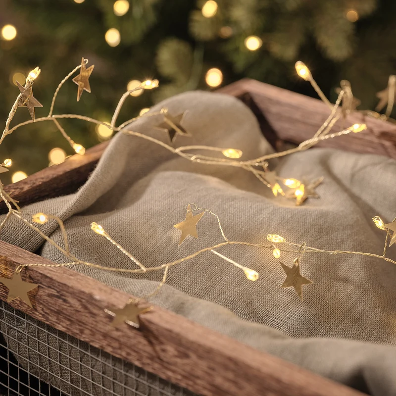 1,5m LED-Sternenlichterkette in Gold mit 50 Mikro-LEDs