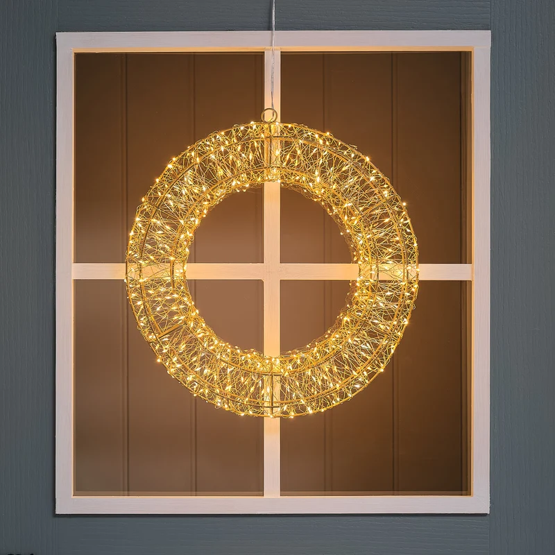 38cm Goldener LED-Weihnachtskranz für Außen mit Mikro-LEDs