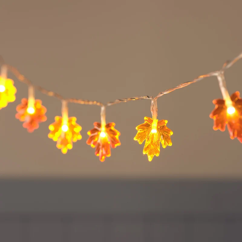 20er Ahornblatt LED-Lichterkette mit Timer Orange