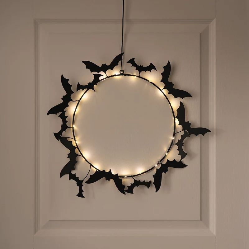 43 cm LED-Halloween-Kranz mit Fledermäusen
