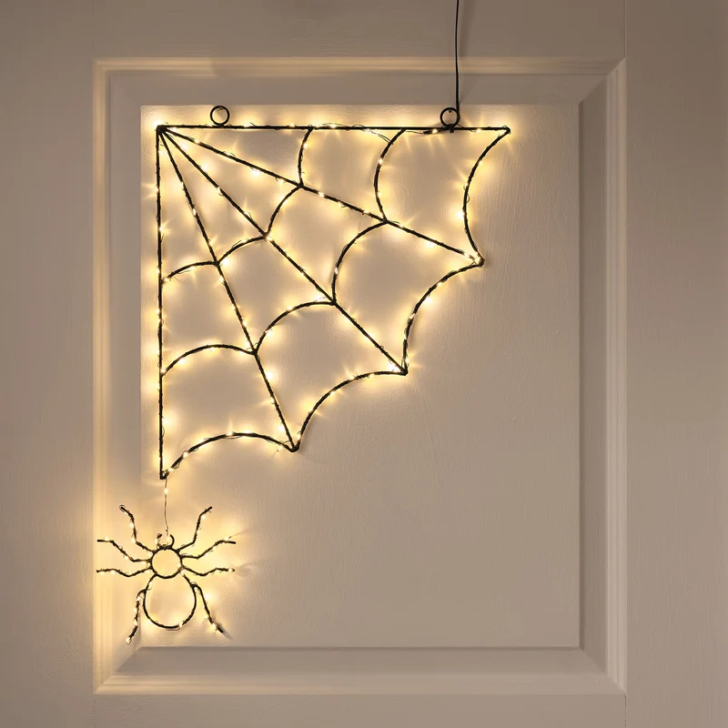 37cm Schwarzes LED-Spinnennetz mit Spinne