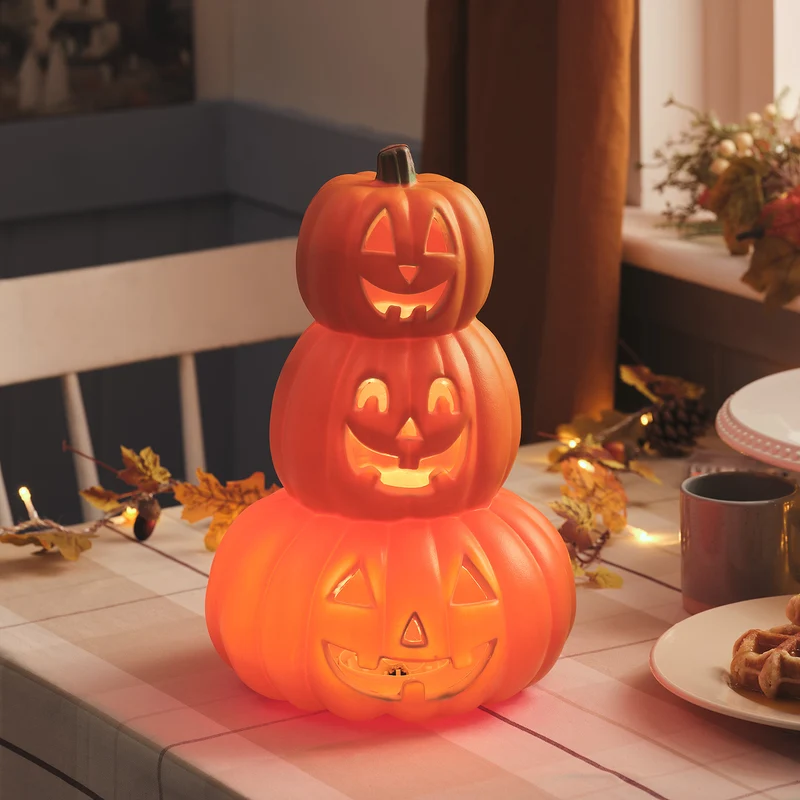 34cm Gestapelte Halloween LED-Kürbisdeko mit Timer für innen