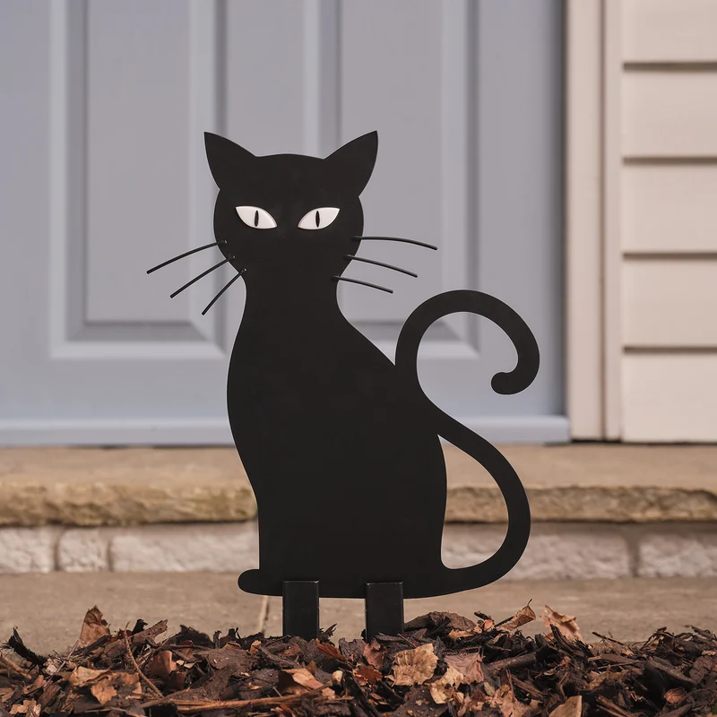 LED-Halloween-Katze Caleb mit Gartenstecker für den Außenbereich