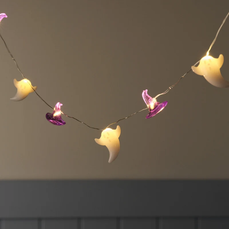 20er Halloween LED-Mikro-Lichterkette mit Geistern & Hexenhüten