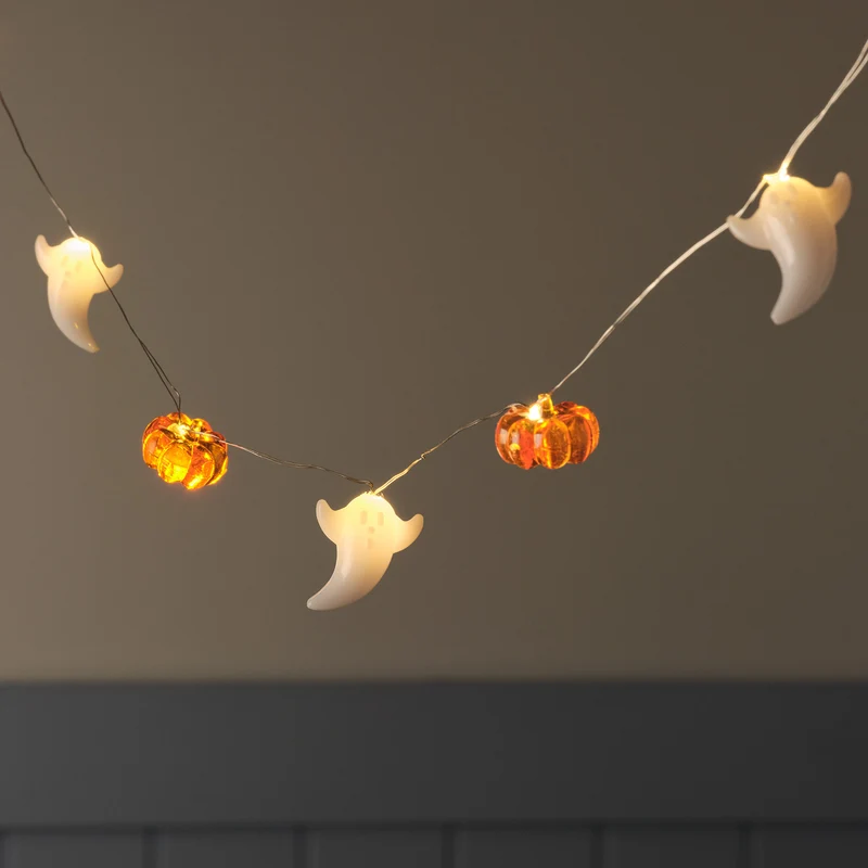 20er Halloween LED-Mikro-Lichterkette Geister & Kürbisse mit Timer