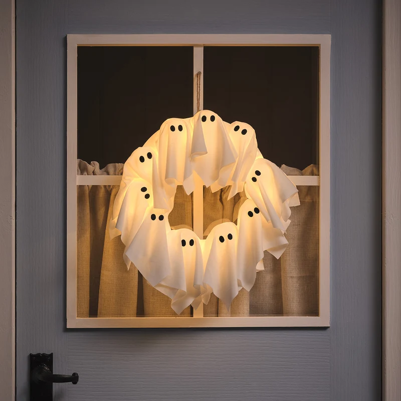 LED Halloween Türkranz 32 cm mit Geistern & 6h-Timer