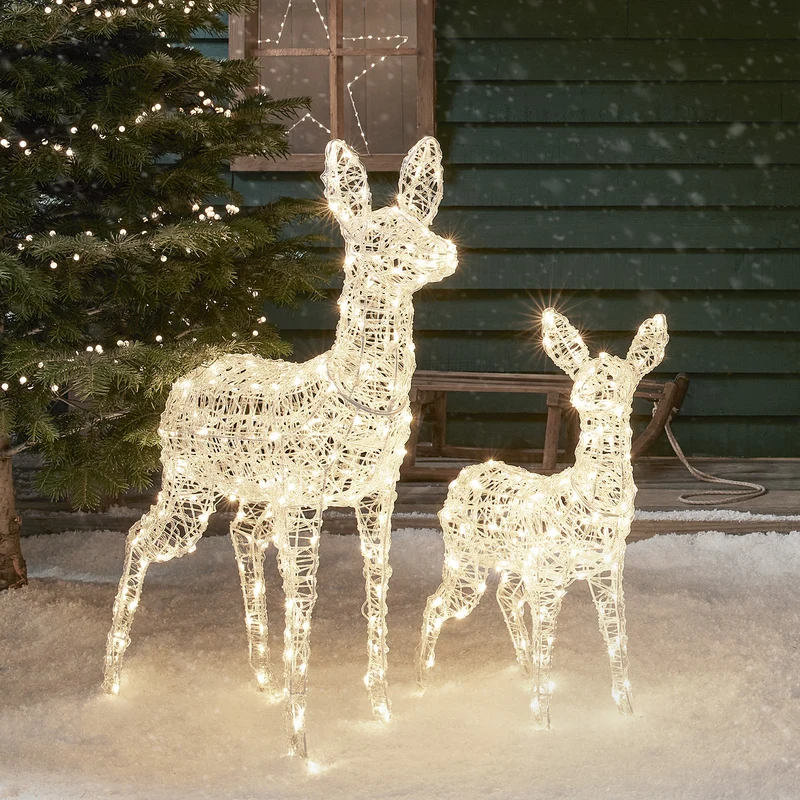 2er Set Bicolor LED-Rentiere Hirschkuh & Rehkitz L Swinsty