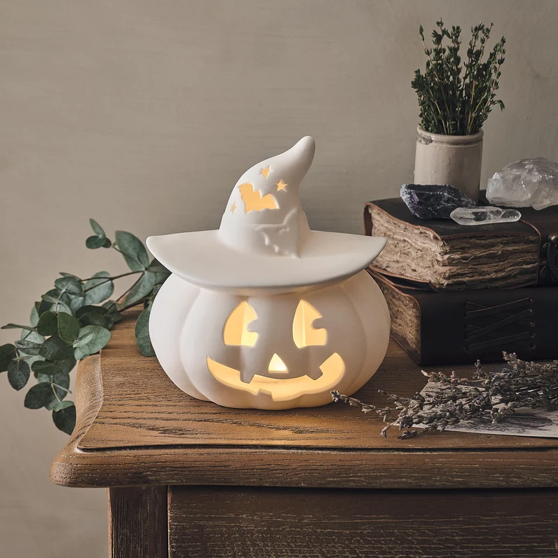 LED Halloween Kürbis aus Porzellan mit Timer