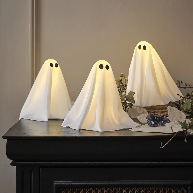 3er Set Mini LED-Halloween-Geister mit 6h-Timer