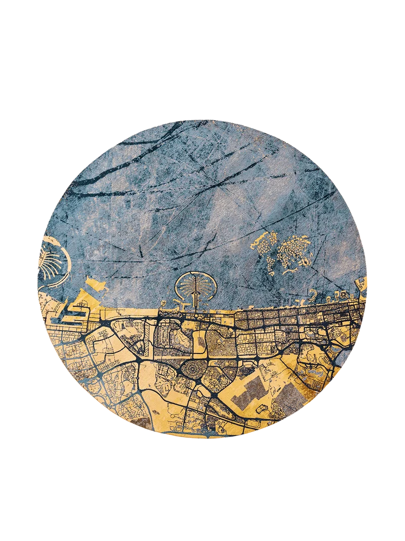 Cities Dubai Gold Sea Runder Teppich