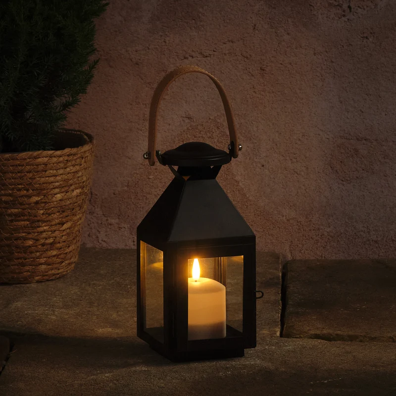 Kleine "Brixham" TruGlow® LED-Laterne mit Griff in Lederoptik