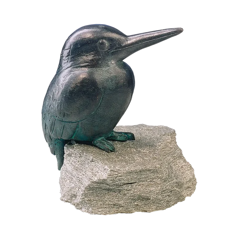 Gartenskulptur Eisvogel Kupfer auf Stein