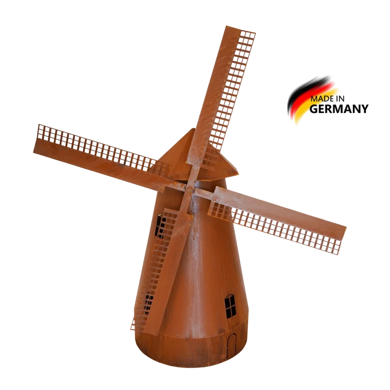 Drehbare Windmühle Edelrost inkl. Beleuchtung