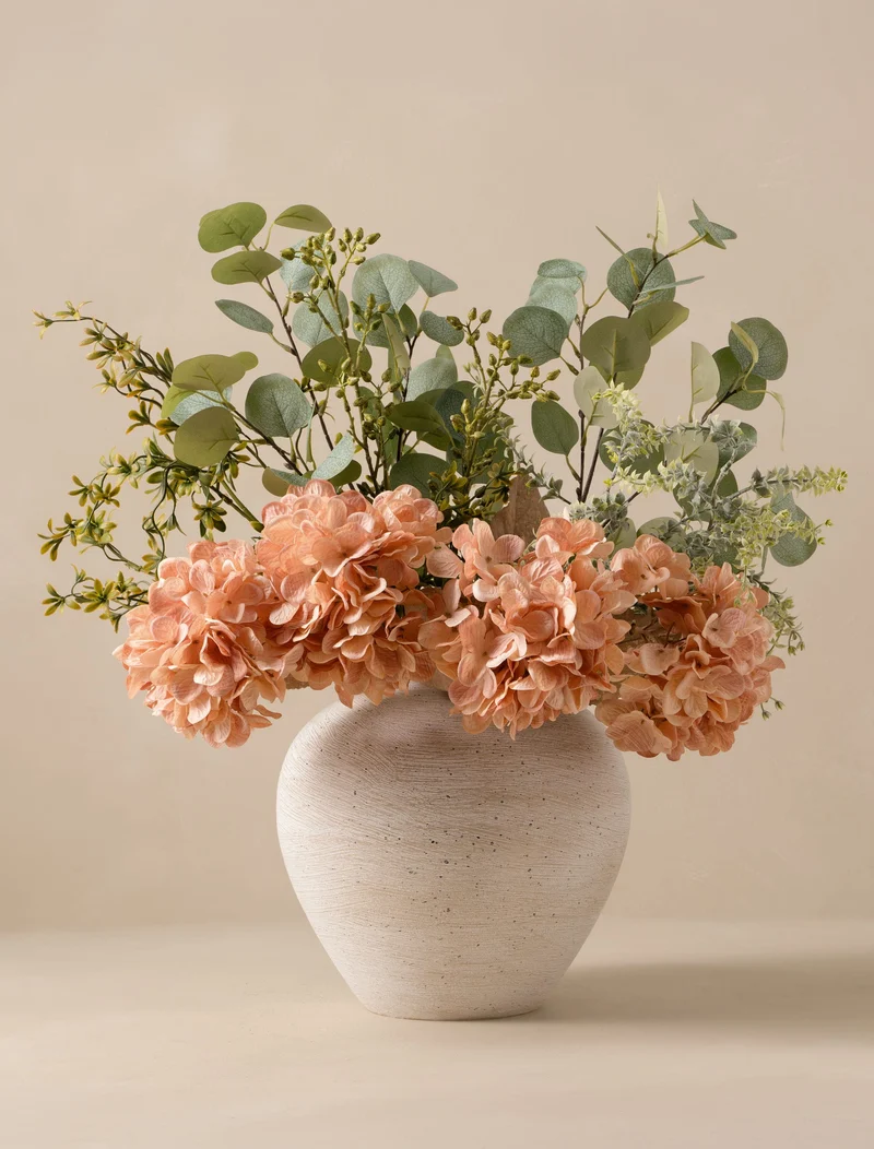 Faux Arrangement - Eucalyptus & Apricot Hydrangea