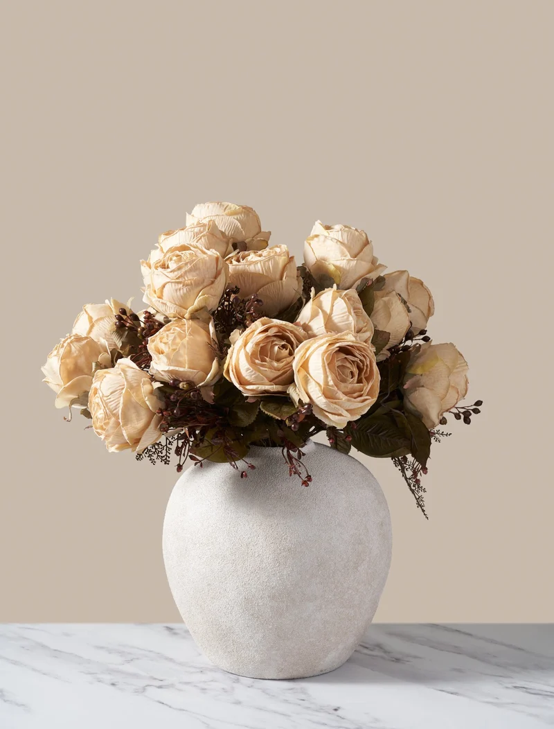 Faux Large Rose Arrangement - Beige (3 Stems/21 Roses)