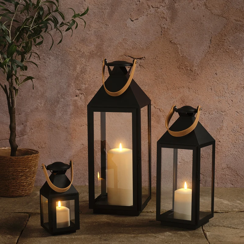 3er Set Brixham TruGlow® LED-Laternen mit Griffen in Lederoptik