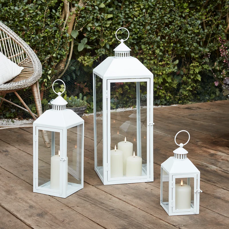 Perth Metall Laternen Trio in Weiß mit TruGlow® Outdoor Kerzen