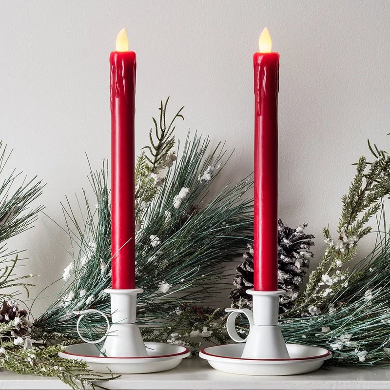 2er Set LED Stabkerzen Echtwachs Rot