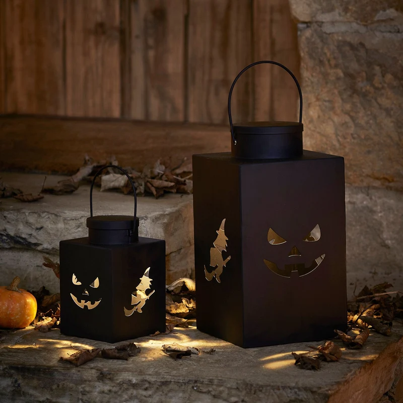 2er Set schwarze Halloween Laternen aus Metall