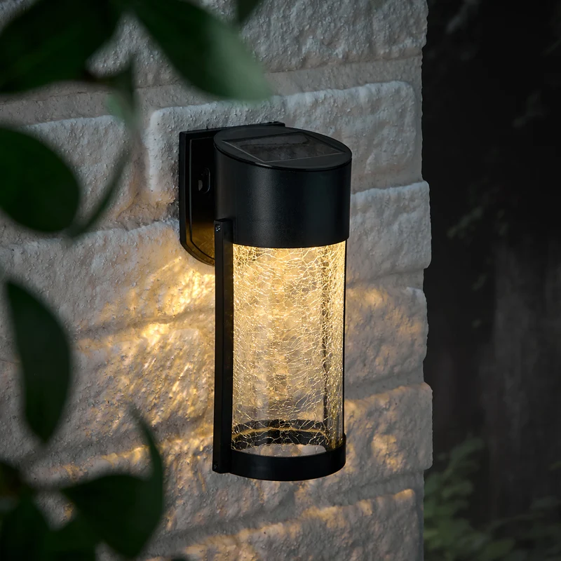 Lyme Solar-Wandleuchte aus Crackle-Glas Warmweiß