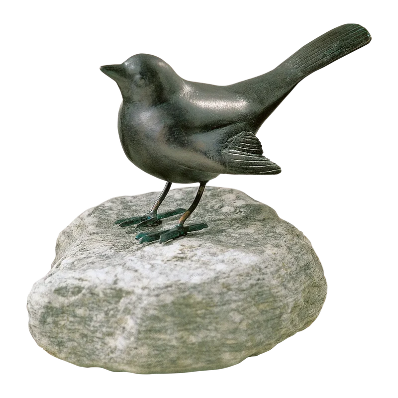 Gartenskulptur Amsel Kupfer auf Stein