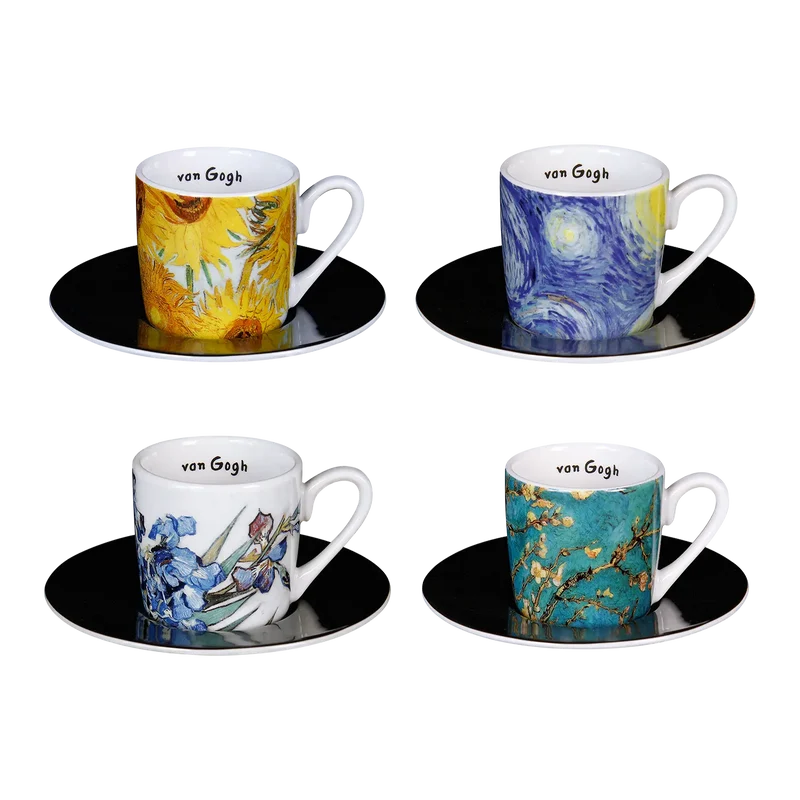 4 Espressotassen mit Künstlermotiven im Set