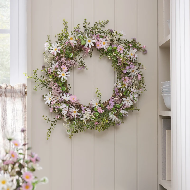 50cm LED‑Frühlingskranz mit Pastell‑Gänseblümchen