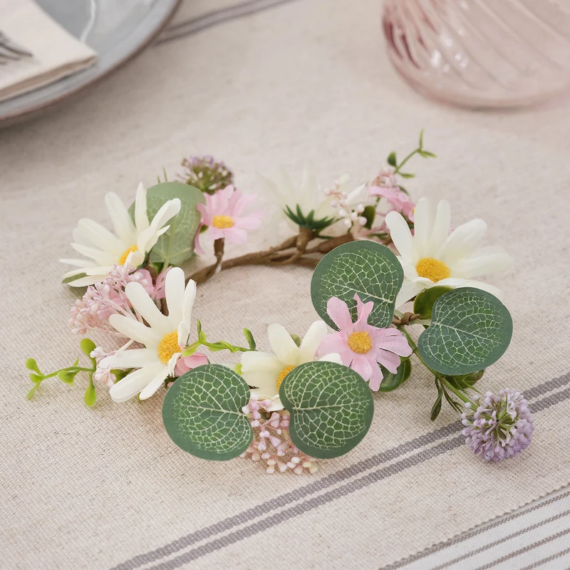 Frühlings-Kerzenring „Daisy Dreams“ mit Gänseblümchen & Wildblumen