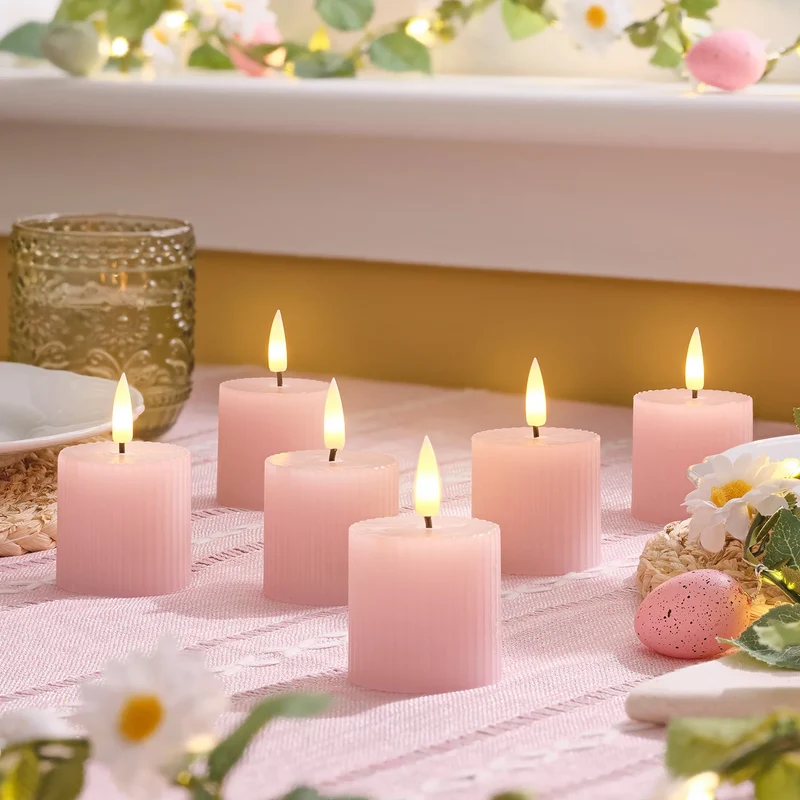 6er Set TruGlow® LED‑Votivkerzen geriffelt mit Fernbedienung