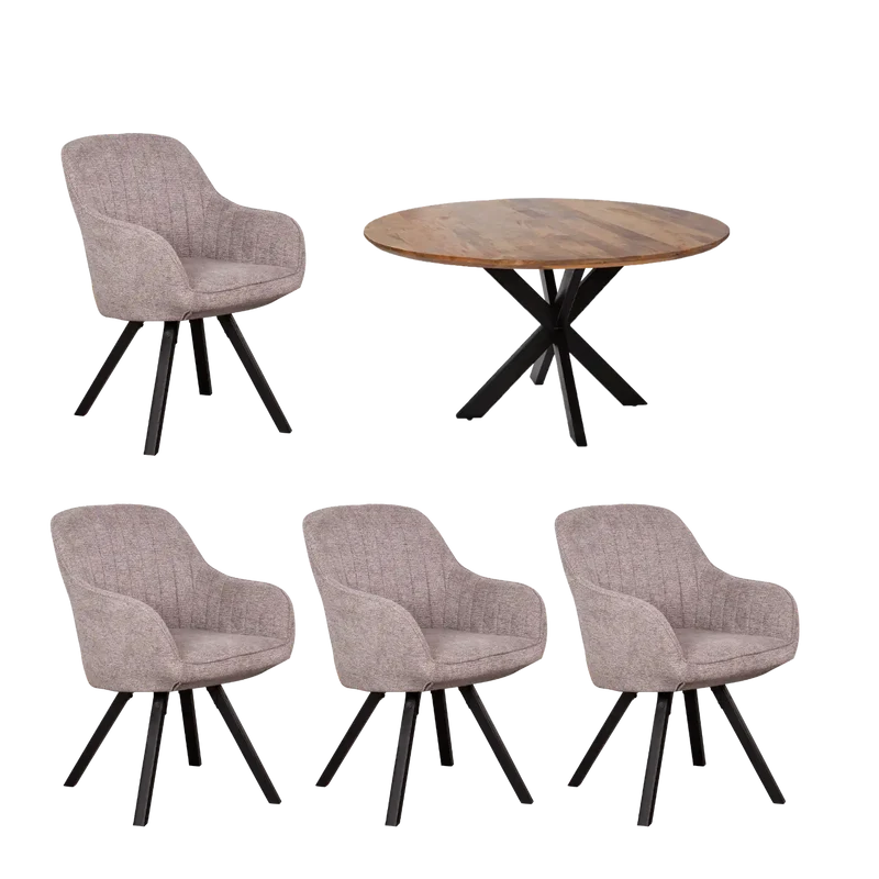 Indoormöbelset Diningsessel Matera mouse grey & Tisch Avola Gestell Cross