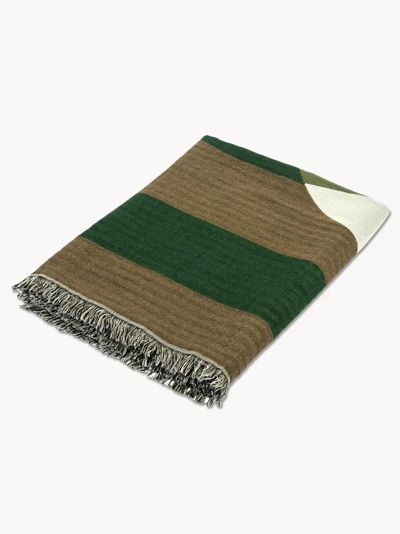 Laszlo Plaid – Salbei/Elfenbein/Camel, 130 × 170 cm – Lambert