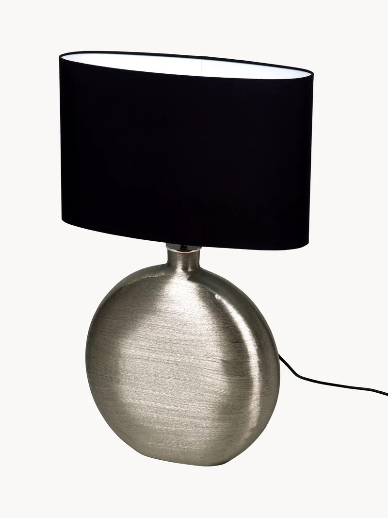 Botero Tischleuchte mit ovalem Baumwollschirm & vernickeltem Fuß – 68 cm Höhe