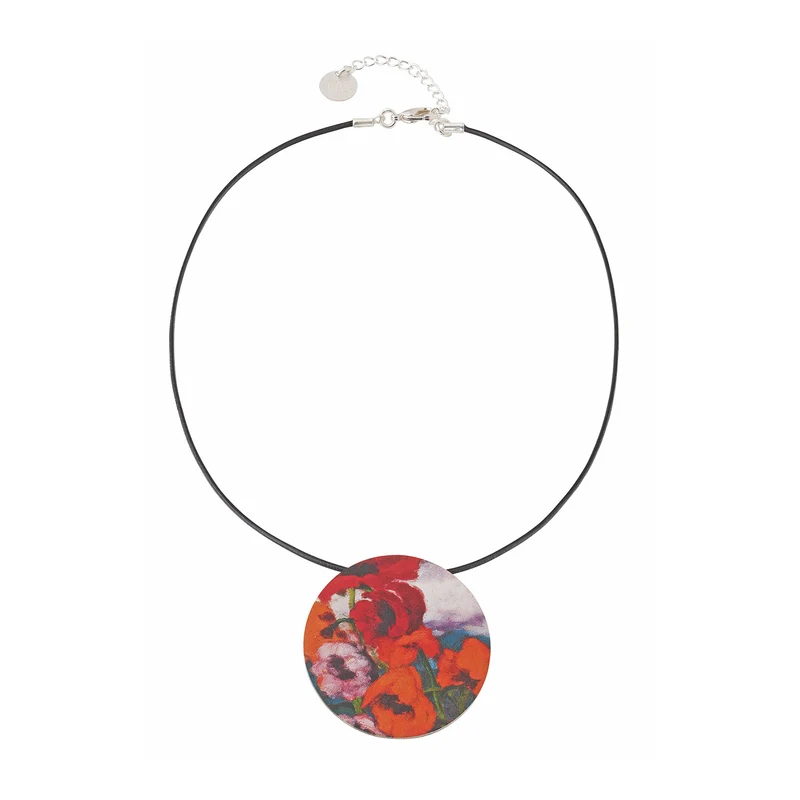 Collier "Großer Mohn (Rot, Rot, Rot)" mit Lederband