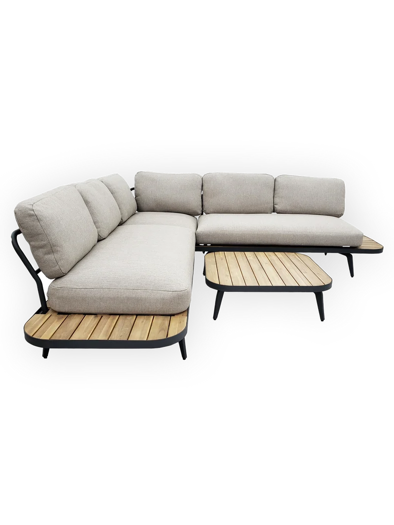 Outdoor Ecklounge Hampton mit Tisch, Aluminium, Akazie - natur, grau, anthrazit