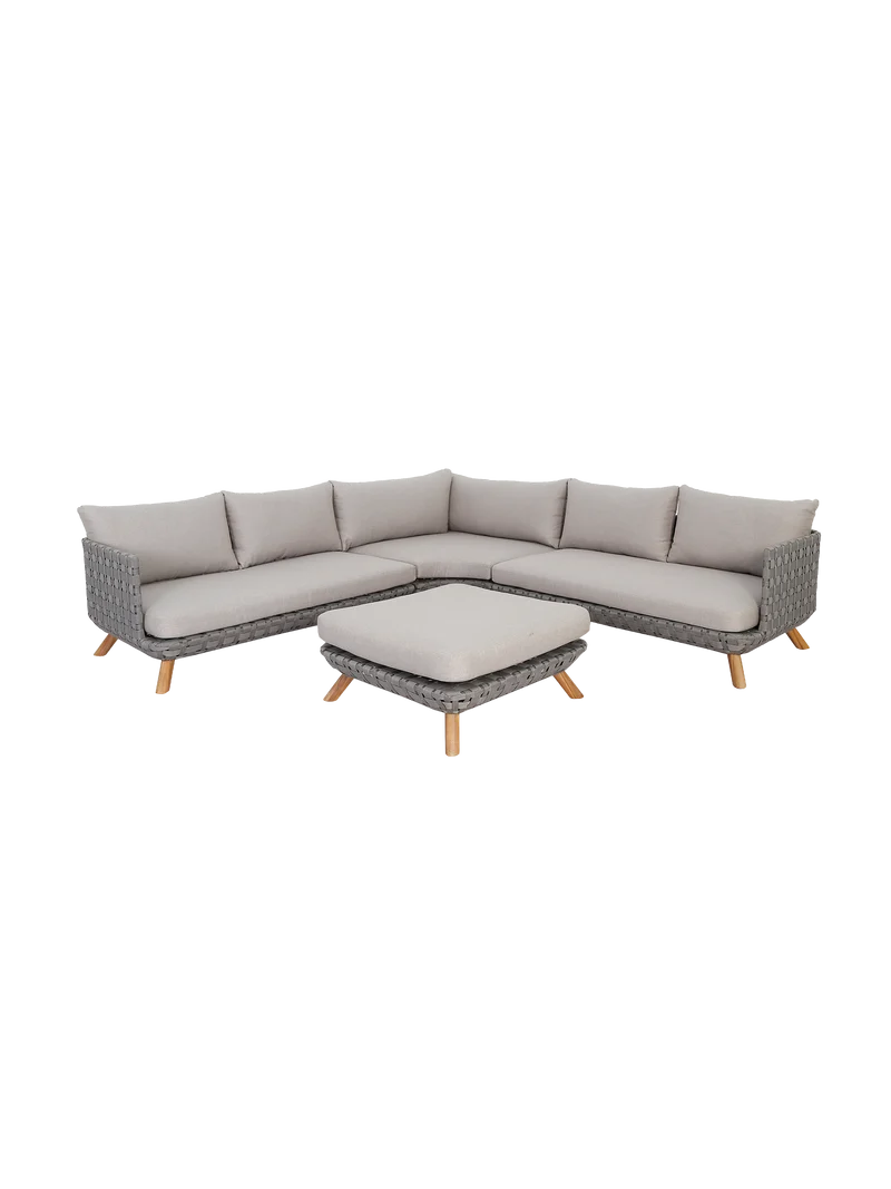 Outdoor Ecklounge Ego mit Hocker/Tisch, Wicker - beige, grau