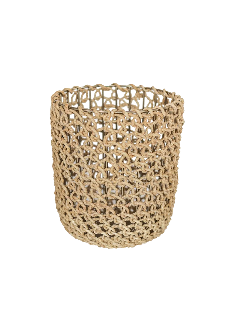 Teelichthalter | Cemile aus Rattan in Gold