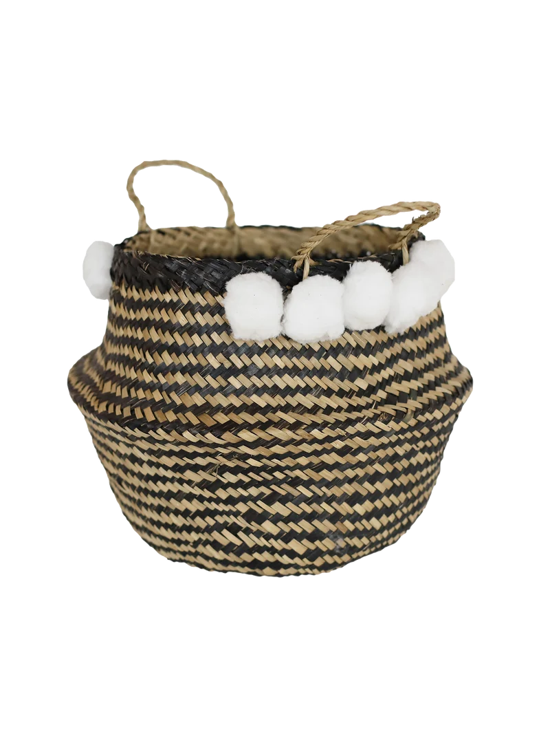 Flechtkorb Thai, Rattan mit Pompons
