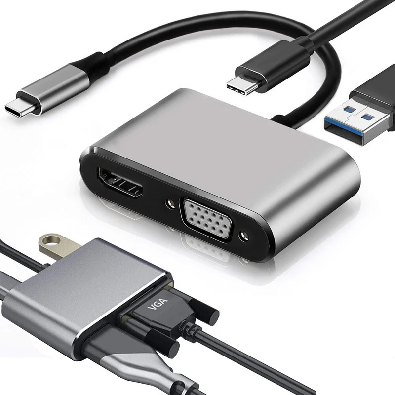 USB C Hub mit HDMI 4K VGA USB 3.0 und PD – Type C Multiport Adapter für Laptop, MacBook, Tablet und PC