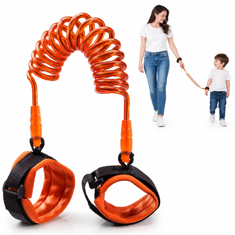 Kinder Sicherheitsarmband Anti Verlust Lauflernleine Orange – Verstellbare Sicherheitsleine für Kinder mit Spiralkabel und Handgelenkband
