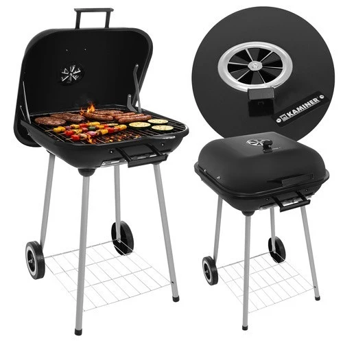 Holzkohlegrill mit Deckel fahrbar Grillwagen Garten Grill