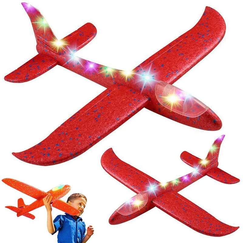 Styroporflugzeug LED Wurfgleiter 47cm Flugzeug Kinder Outdoor Rot