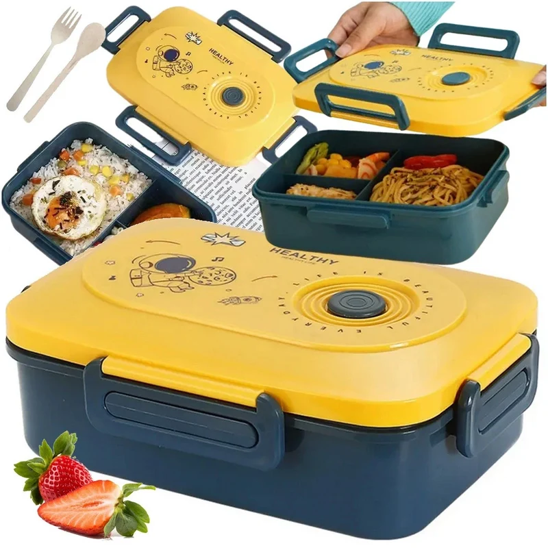 Lunchbox Brotdose mit Fächern Besteck Bento Box Schule Arbeit Grün